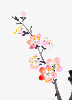 手绘水彩桃花素材