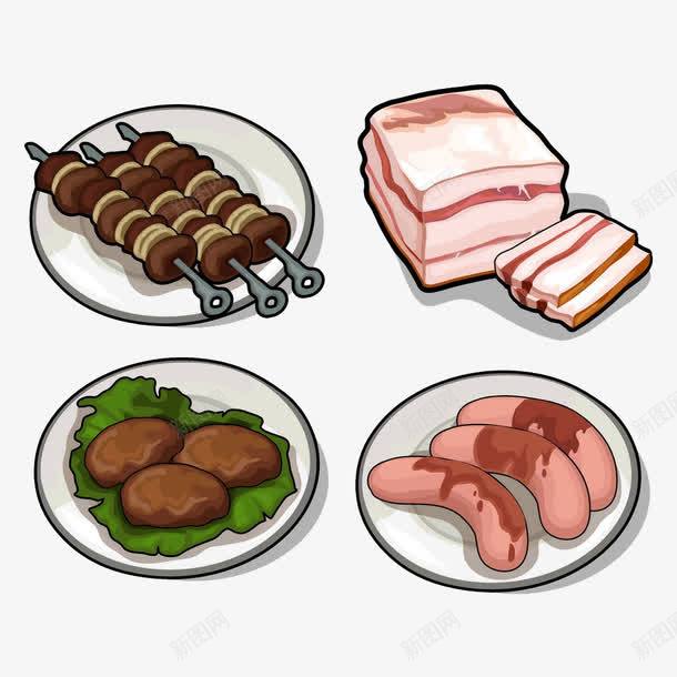 烤肉串与肉类美食插画png免抠素材_新图网 https://ixintu.com 烤肉串 美食 肉类