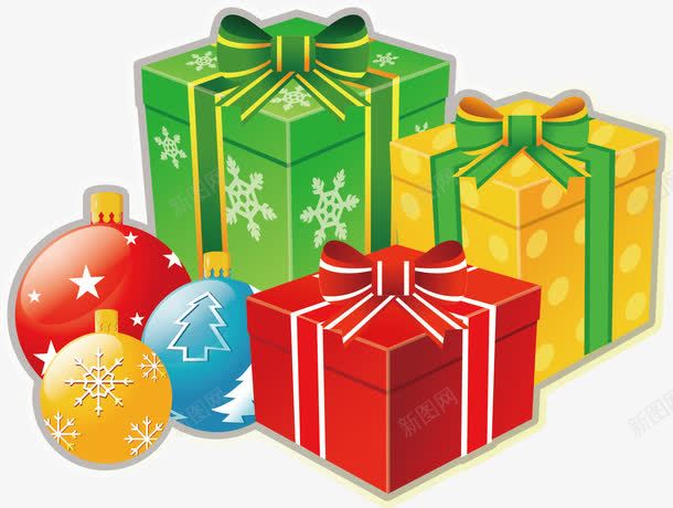 卡通圣诞节元素png免抠素材_新图网 https://ixintu.com 卡通圣诞节矢量元素merrychristmas礼物盒装饰球