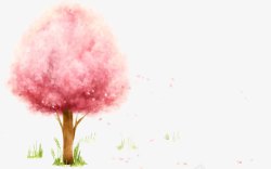 手绘粉色树木插画背景素材