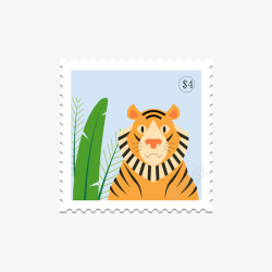 老虎动物邮票矢量图素材