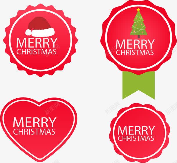 四张红色圣诞节标签png免抠素材_新图网 https://ixintu.com 圣诞节 爱心标签 矢量免费图片素材 红色 花边标签
