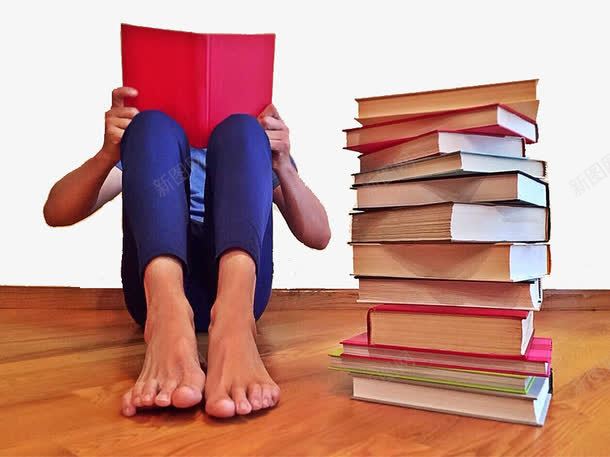 看书的人png免抠素材_新图网 https://ixintu.com 书堆 书本 书籍 人 坐地上的女孩 女孩 学习 看书