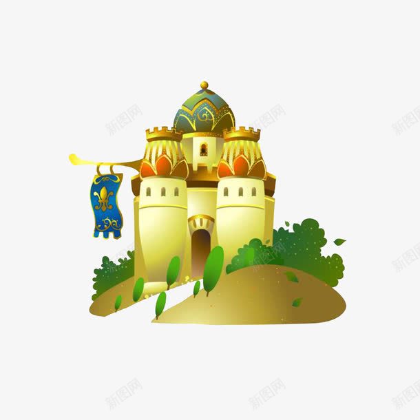 山坡上的金色城堡png免抠素材_新图网 https://ixintu.com 卡通手绘 山坡上的金色城堡 童话王国 金色城堡