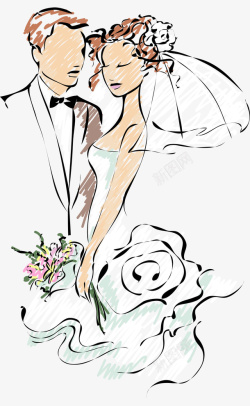 手绘新娘手绘婚礼季婚礼新人插画高清图片