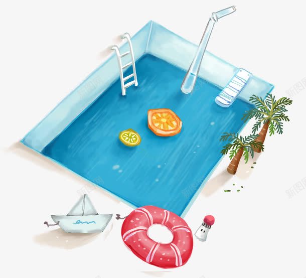 卡通泳池png免抠素材_新图网 https://ixintu.com 夏日 救生圈 泳池 游泳