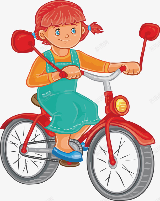 骑自行车的女孩矢量图eps免抠素材_新图网 https://ixintu.com 卡通女孩 矢量png 红色自行车 自行车 骑自行车 骑行 矢量图