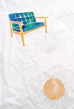 蓝绿色沙发水彩沙发家具特种纸纹理海报背景矢量图高清图片