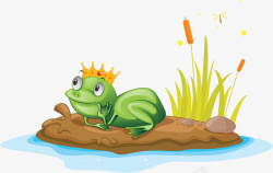 卡通河岸上托腮的青蛙素材