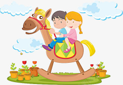 骑在牛背上的小孩骑在木马上的小孩高清图片
