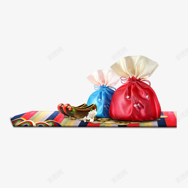 礼袋和鞋子png免抠素材_新图网 https://ixintu.com 产品实物 婚鞋 小巧的礼物袋 彩色绸缎