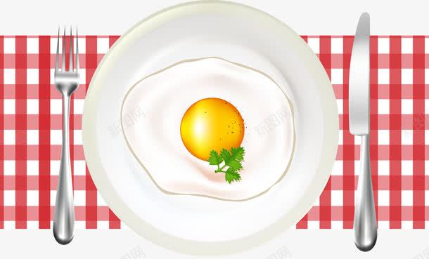 餐桌上的美食png免抠素材_新图网 https://ixintu.com 刀子 叉子 桌布 桌布红 盘子 鸡蛋