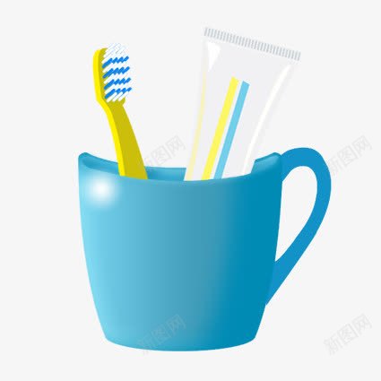 卡通牙刷牙缸png免抠素材_新图网 https://ixintu.com 创意 卡通 手绘 牙刷 牙缸 牙膏 蓝色