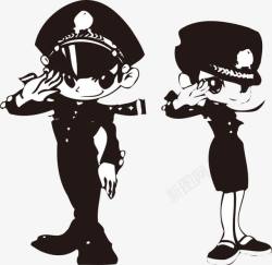 警察卡通黑白剪影矢量图素材