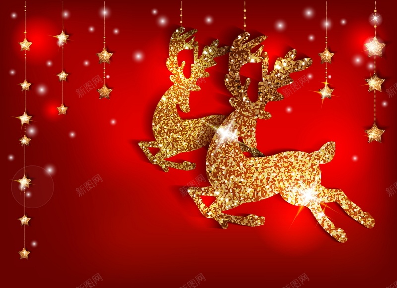 圣诞五角星矢量图ai设计背景_新图网 https://ixintu.com 五角星 吊饰 圣诞节 小鹿 红色 矢量图
