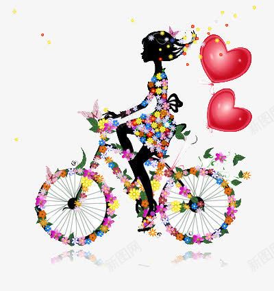 鲜花合成的自行车和女人png免抠素材_新图网 https://ixintu.com 爱心 组成 骑行