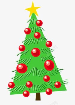 卡通绿色圣诞树星星红球装饰素材