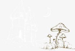 手绘蘑菇和城堡素材