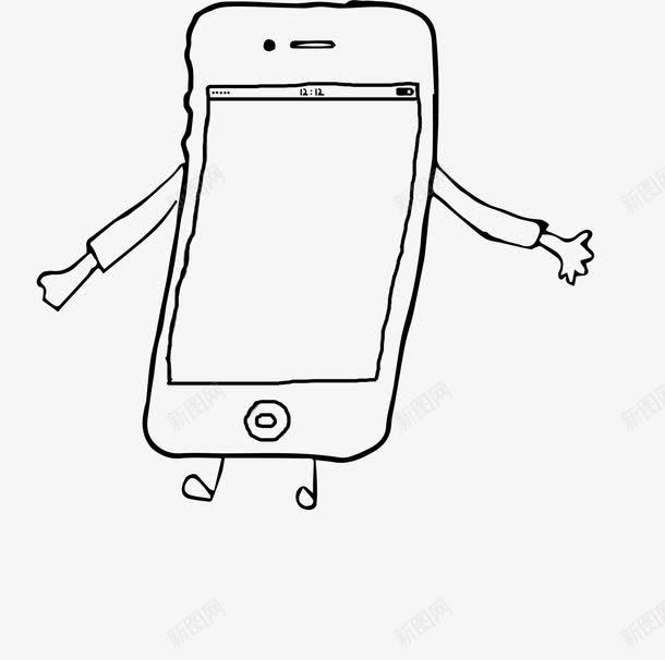 卡通手机png免抠素材_新图网 https://ixintu.com 一部 卡通 双手 双脚 手机 手绘 简图 线条 黑色的
