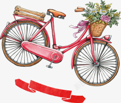 手绘红色自行车矢量图素材