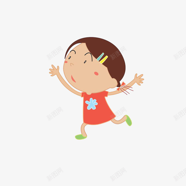 跑着的小女孩png免抠素材_新图网 https://ixintu.com 卡通手绘 红色衣裙 跑着的人 跑着的小女孩