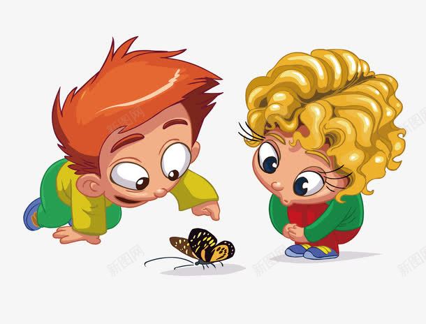玩耍的小孩png免抠素材_新图网 https://ixintu.com 卡通 可爱的小孩 玩耍的小孩 红头发 蝴蝶 黄头发