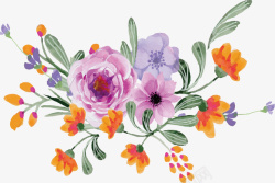 紫色山茶水彩植物花丛矢量图高清图片