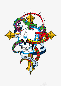 蛇蝎个性卡通骷髅蛇蝎个性十字刺青高清图片