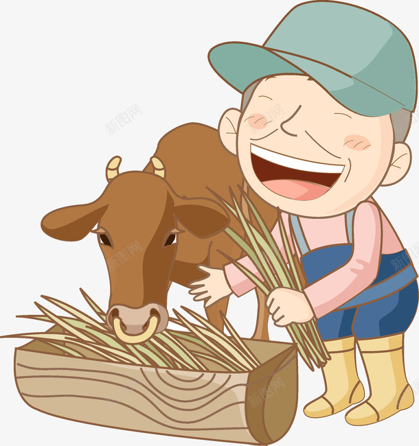 喂马的农民png免抠素材_新图网 https://ixintu.com 农民 卡通手绘 吃草 喂马 大笑 植物 水彩 高兴