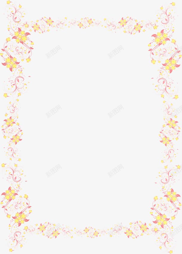 黄粉色花朵边框海报png免抠素材_新图网 https://ixintu.com 海报 粉色 花朵 边框