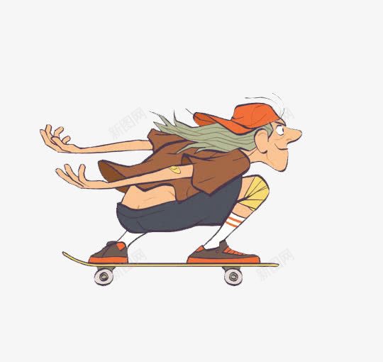 滑板少年png免抠素材_新图网 https://ixintu.com 卡通男孩 大鼻子 手绘 时尚男孩 灰色鞋子 红色帽子