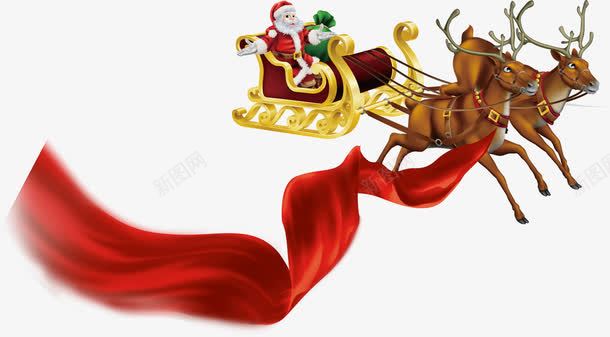 红丝带圣诞老人驯鹿送礼物图案png免抠素材_新图网 https://ixintu.com 卡通 可爱 圣诞 简约