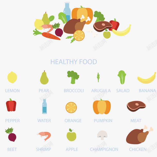 健康食品png免抠素材_新图网 https://ixintu.com 健康 橙子 水果 肉类 蔬菜 食物