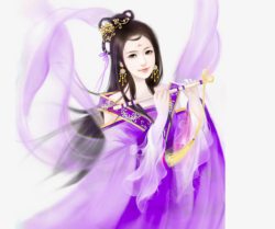 紫衣吹笛仙女古风手绘素材