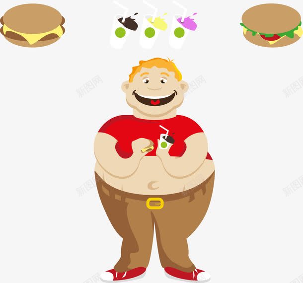 尺快餐的胖男孩图标png_新图网 https://ixintu.com 快餐 棕色 男孩 红色