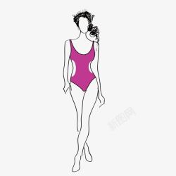 卡通紫色泳装手绘美女素材