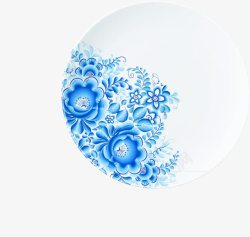 白瓷盘装盘蓝花装饰白瓷盘高清图片