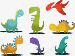 紫色的恐龙6个可爱恐龙矢量图高清图片