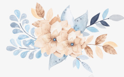 水彩花卉蓝色树叶素材
