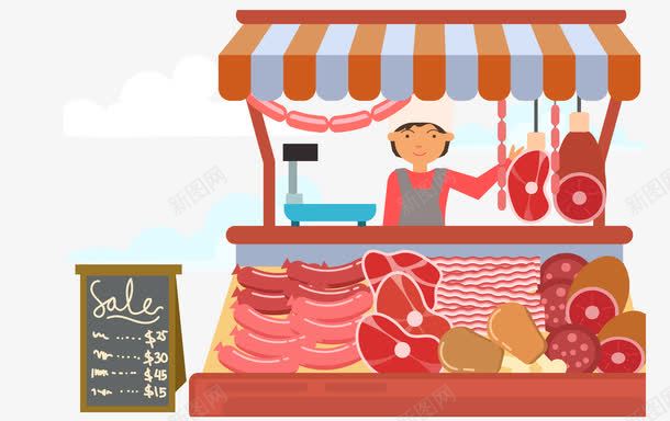 小卖铺png免抠素材_新图网 https://ixintu.com 杂货铺 水果 猪肉 秤砣 鸡肉