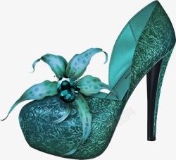绿色翡翠玉雕墨绿色宝石花卉高跟鞋高清图片