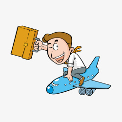 卡通人物坐飞机矢量图素材