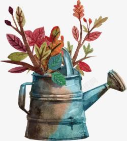 水彩桶手绘插画浇花桶花朵高清图片