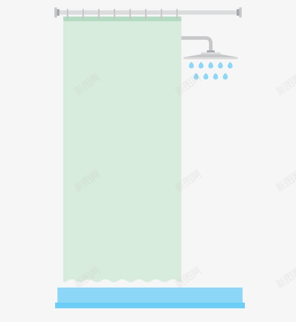 洗澡间png免抠素材_新图网 https://ixintu.com 卫生间 喷头 洗澡间 浴帘