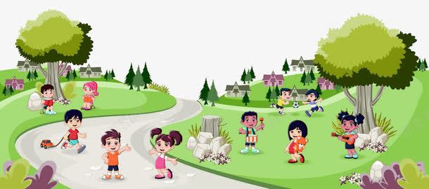 孩子们玩耍png免抠素材_新图网 https://ixintu.com 卡通 孩子们 树木 玩耍
