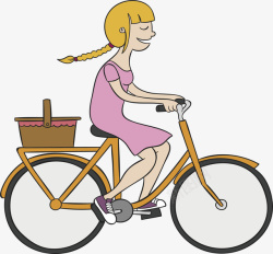 手绘骑自行车的女孩矢量图素材