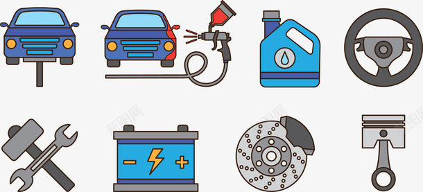 车子元素的图标集矢量图ai_新图网 https://ixintu.com 元素 工具 设备 车子 矢量图