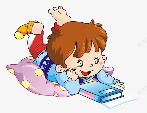 爱看书的小男孩png免抠素材_新图网 https://ixintu.com 卡通小男孩 手绘小男孩 爬着看书