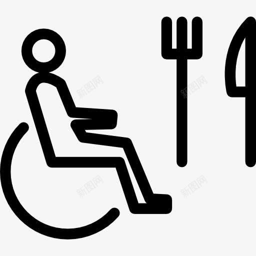 人坐在轮椅上的轮廓用刀叉吃图标png_新图网 https://ixintu.com 刀 叉 标志 残疾人 残疾人轮椅
