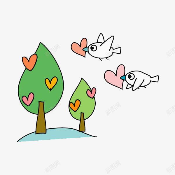 树木小鸟png免抠素材_新图网 https://ixintu.com 卡通手绘 树木小鸟 水彩画 汉字 艺术字 装饰图案